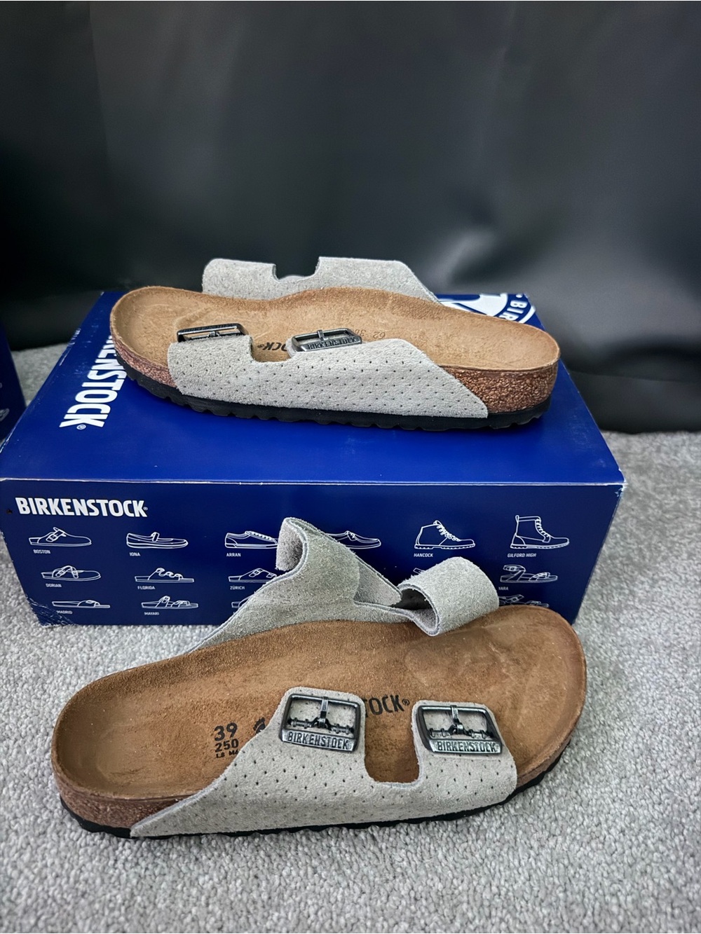 Birkenstock Grey Suede Arizona Two-Buckle Sandals-TW